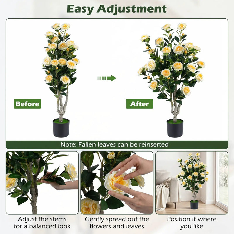 Artificial Camellia Tree 39.5" with Cement Pot by DirectDeals