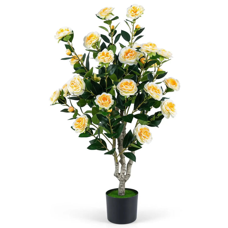 Artificial Camellia Tree 39.5" with Cement Pot by DirectDeals