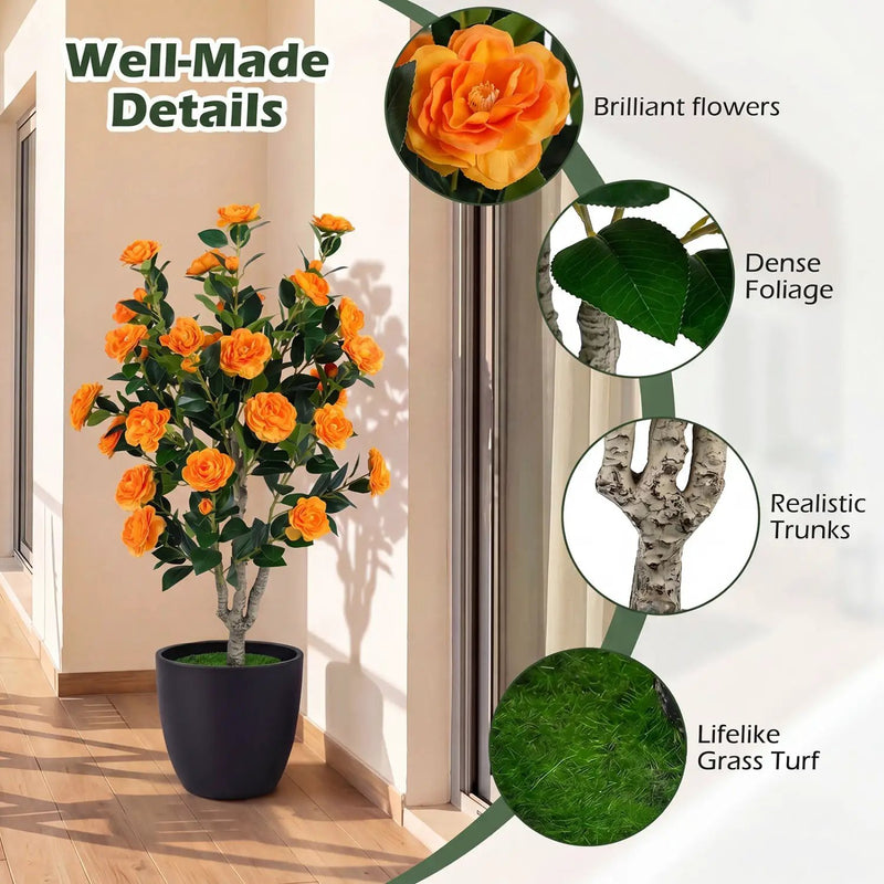 Artificial Camellia Tree 39.5" with Cement Pot by DirectDeals