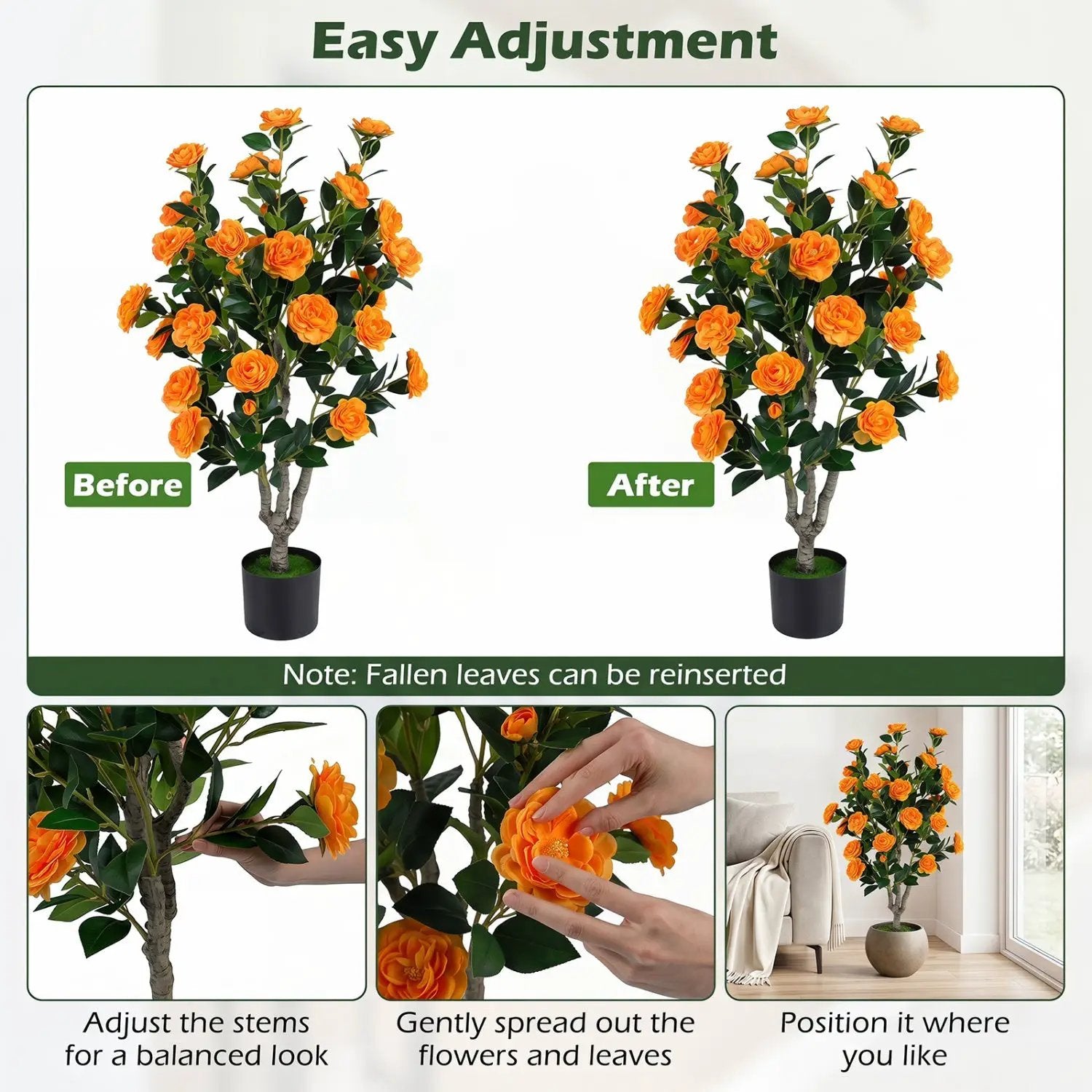 Artificial Camellia Tree 39.5" with Cement Pot by DirectDeals