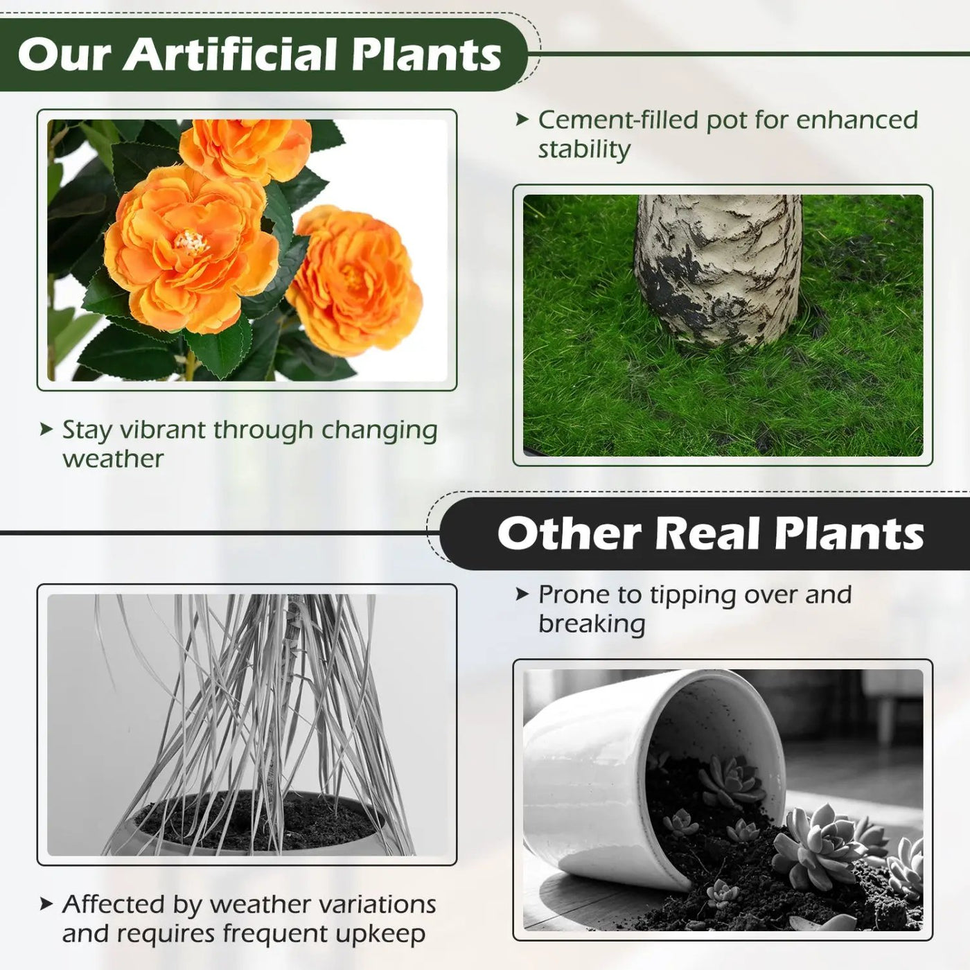 Artificial Camellia Tree 39.5" with Cement Pot by DirectDeals