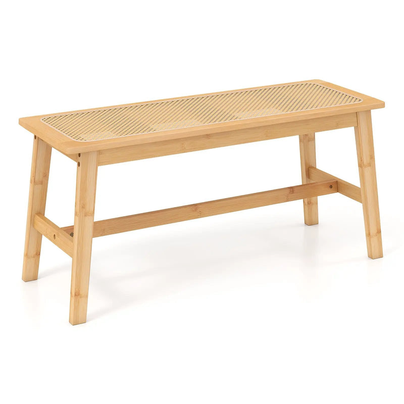 39.5 Inch Bamboo Dining Bench with Handwoven Rattan Seat for Indoor Outdoor-Natural by DirectDeals