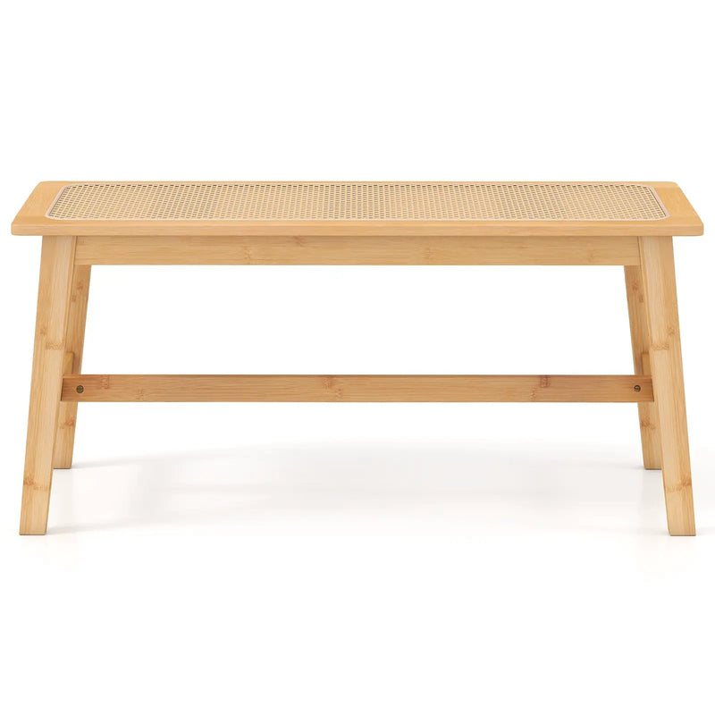 39.5 Inch Bamboo Dining Bench with Handwoven Rattan Seat for Indoor Outdoor-Natural by DirectDeals
