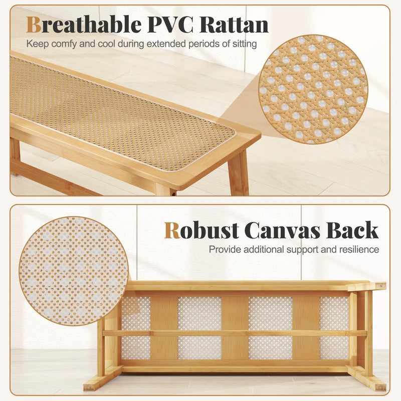 39.5 Inch Bamboo Dining Bench with Handwoven Rattan Seat for Indoor Outdoor-Natural by DirectDeals