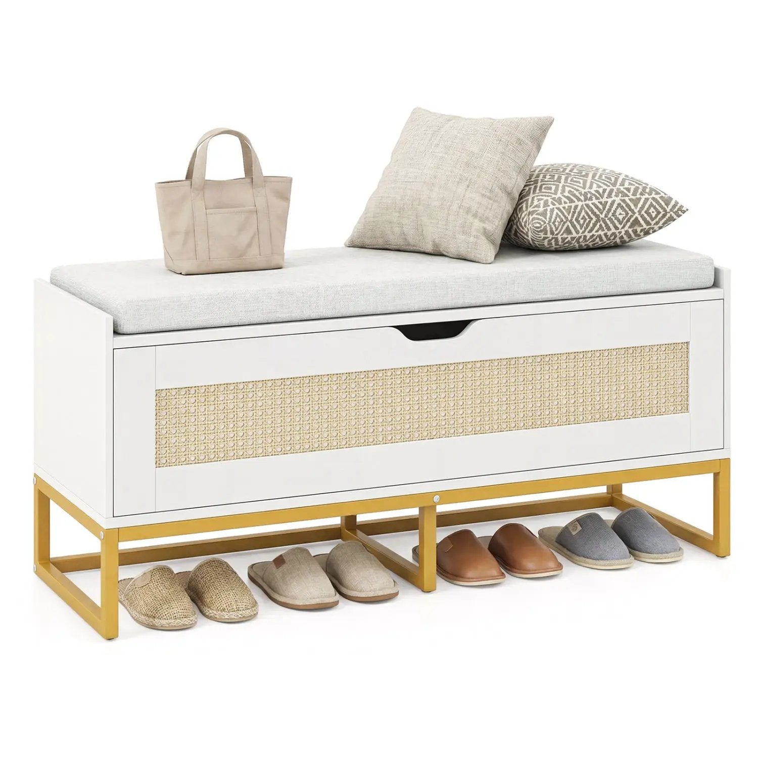 39.5" Rattan Storage Chest Wicker Shoe Bench with Padded Seat Flip-Top by DirectDeals