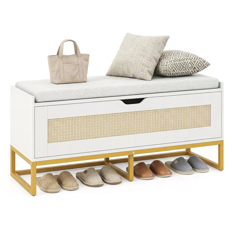 39.5" Rattan Storage Chest Wicker Shoe Bench with Padded Seat Flip-Top by DirectDeals
