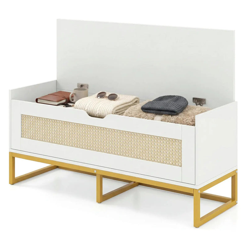 39.5" Rattan Storage Chest Wicker Shoe Bench with Padded Seat Flip-Top by DirectDeals