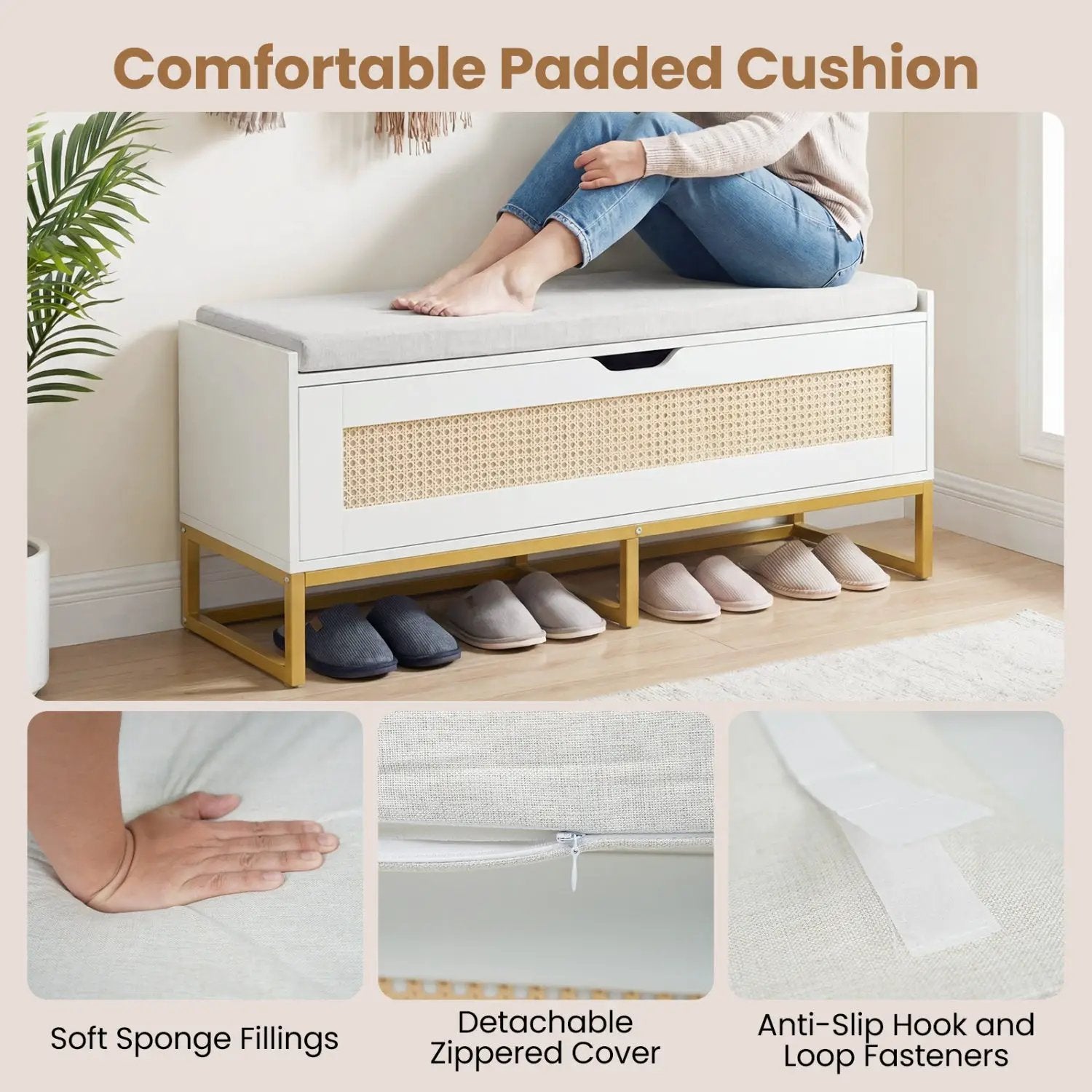 39.5" Rattan Storage Chest Wicker Shoe Bench with Padded Seat Flip-Top by DirectDeals