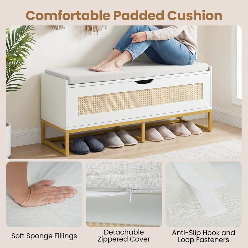 39.5" Rattan Storage Chest Wicker Shoe Bench with Padded Seat Flip-Top by DirectDeals