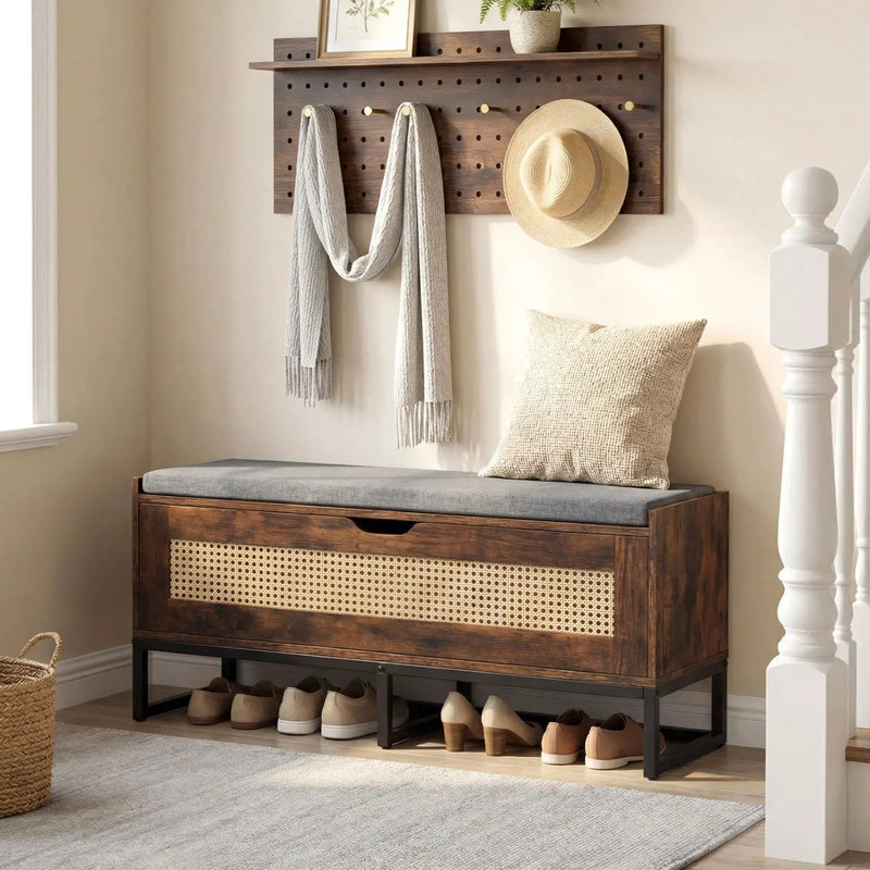 39.5" Rattan Storage Chest Wicker Shoe Bench with Padded Seat Flip-Top by DirectDeals