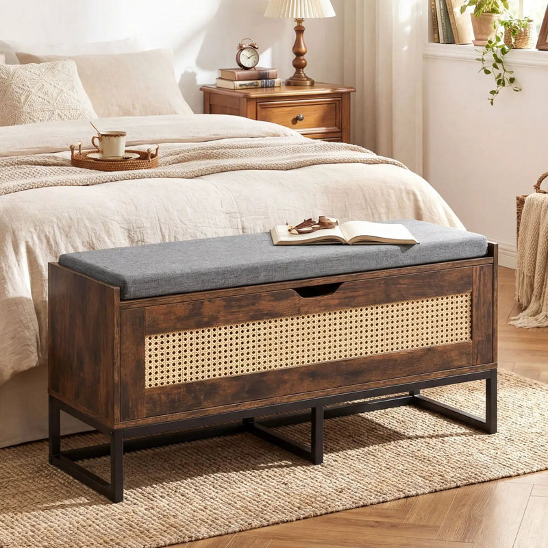 39.5" Rattan Storage Chest Wicker Shoe Bench with Padded Seat Flip-Top by DirectDeals