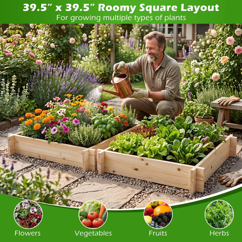 39.5" x 39.5" Square Wooden Raised Garden Bed by DirectDeals