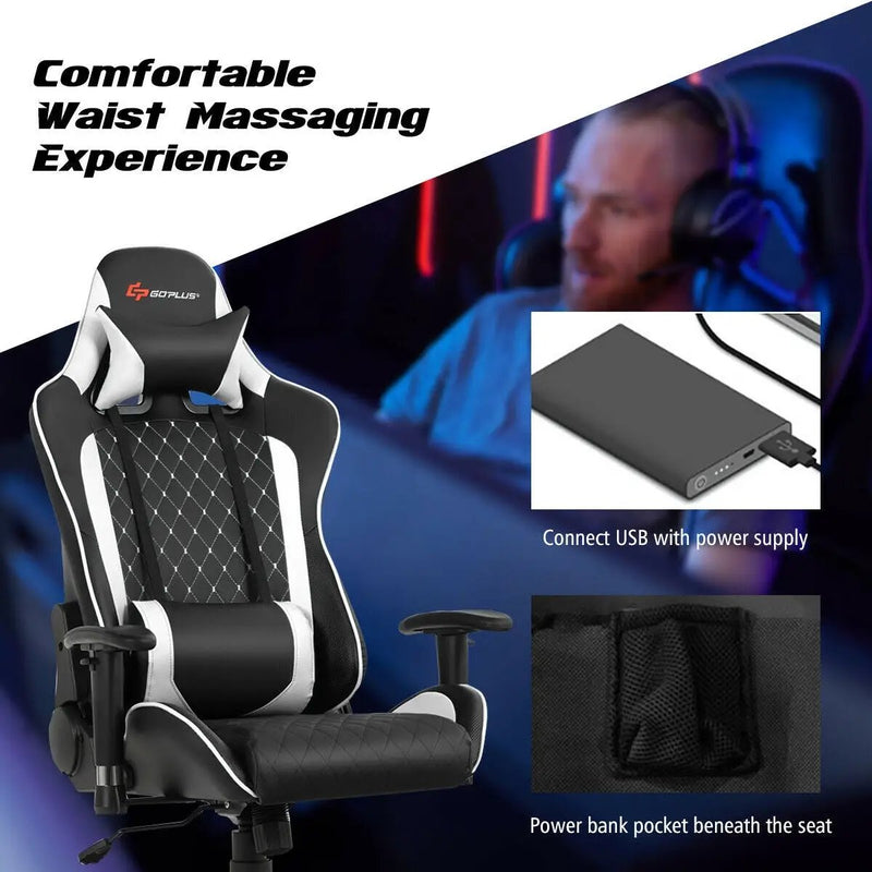 Massage Gaming Chair with Lumbar Support and Headrest by DirectDeals