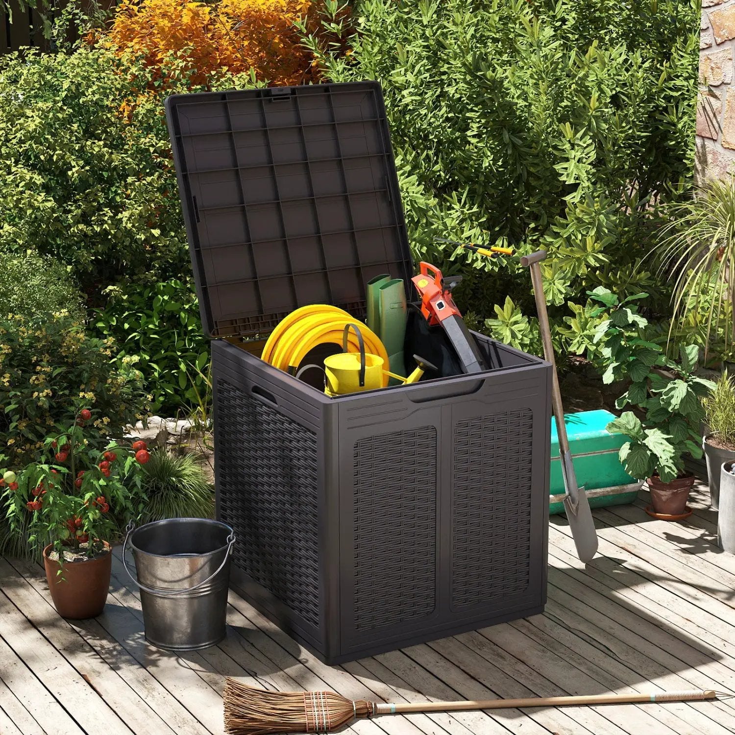 39 Gallon Deck Box with Lockable Lid - Weatherproof Storage by DirectDeals