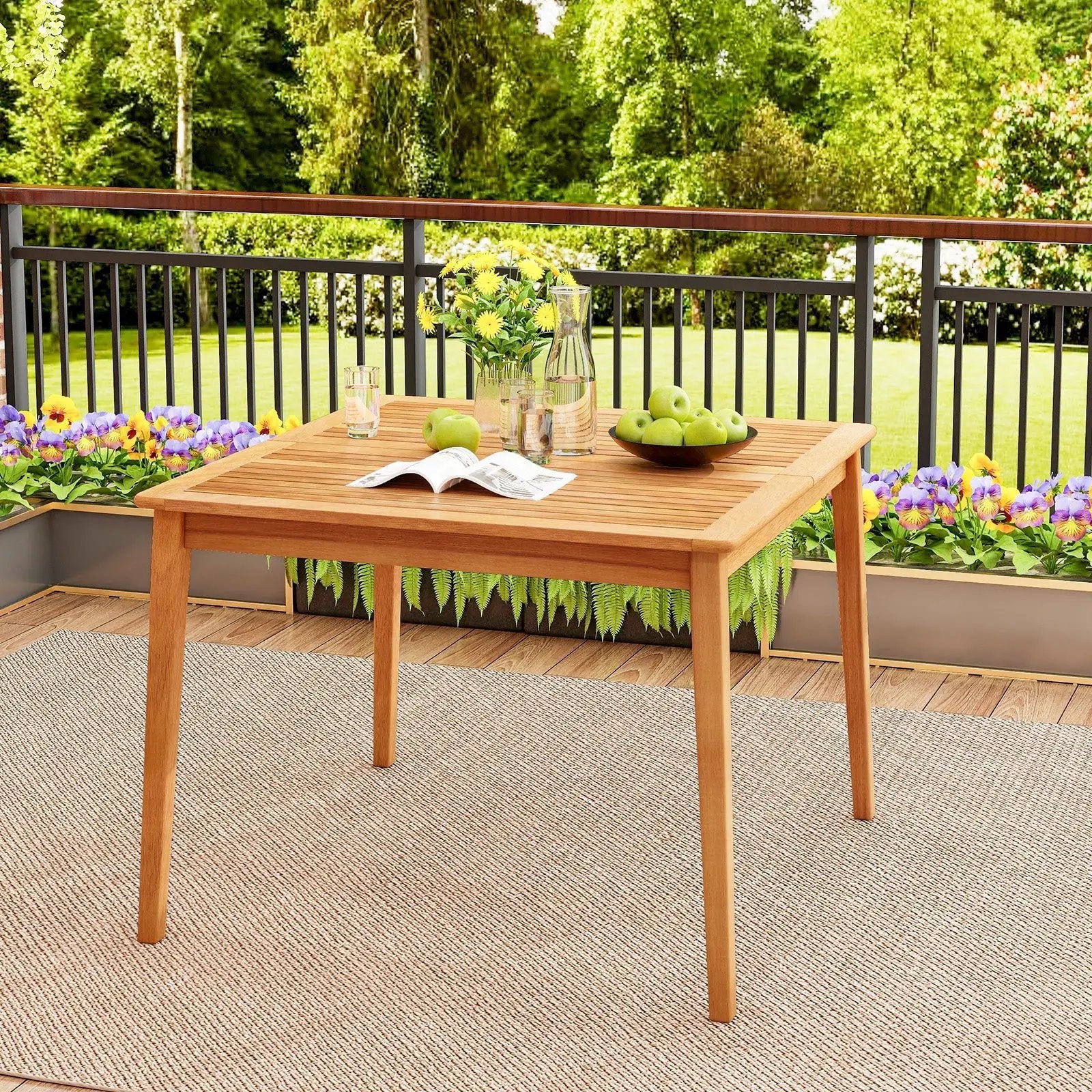 40 Inch Acacia Wood Dining Square Bistro Table with 1.96 Inch Umbrella Hole by DirectDeals