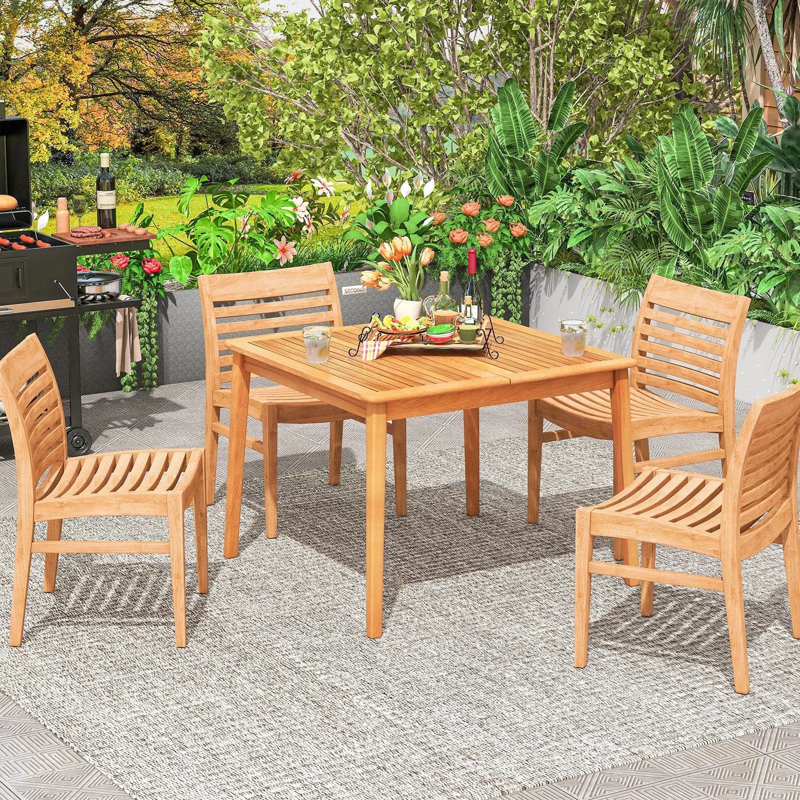 40 Inch Acacia Wood Dining Square Bistro Table with 1.96 Inch Umbrella Hole by DirectDeals