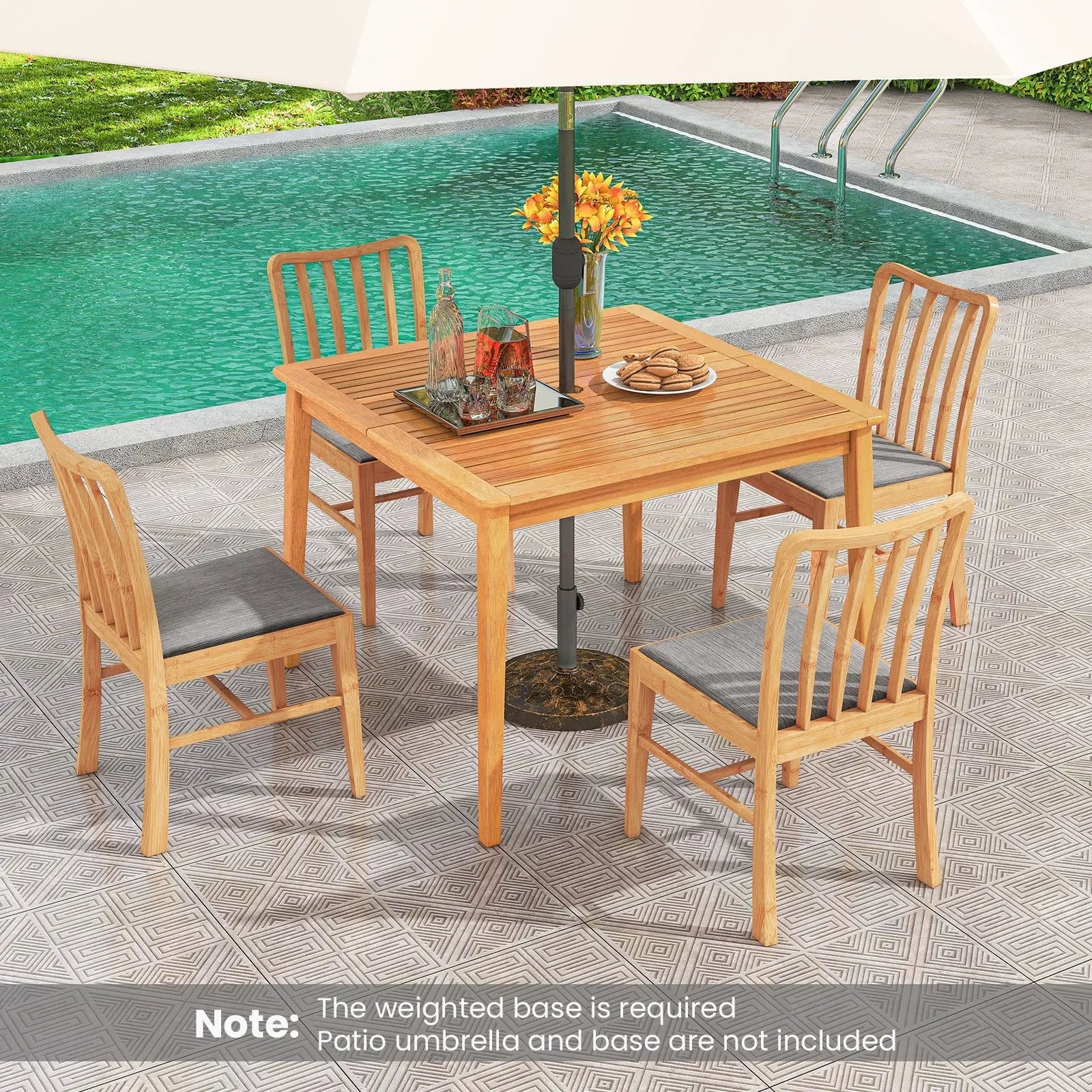 40 Inch Acacia Wood Dining Square Bistro Table with 1.96 Inch Umbrella Hole by DirectDeals
