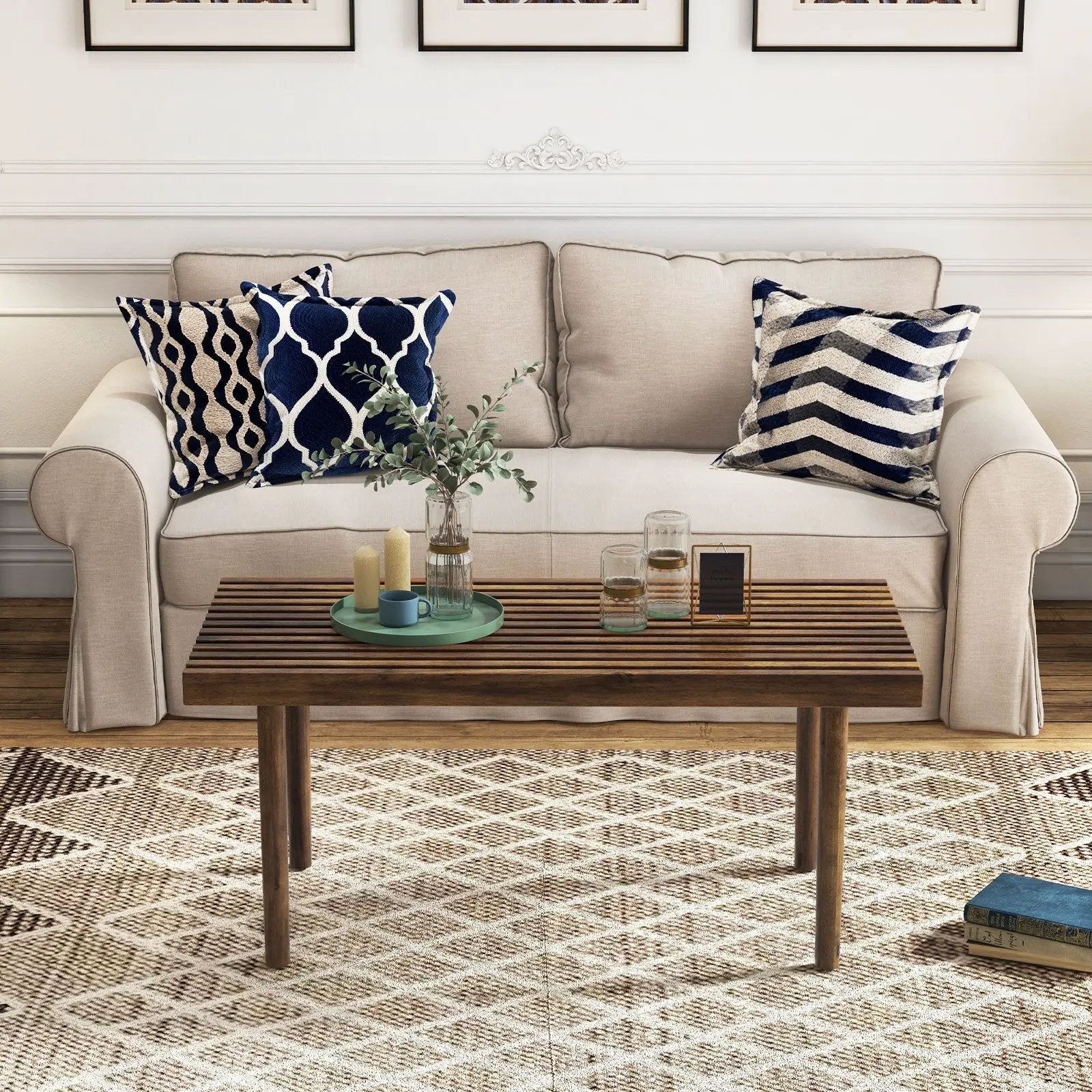 39 Inch Coffee Table with Slatted Tabletop for Living Room & Reception Room by DirectDeals