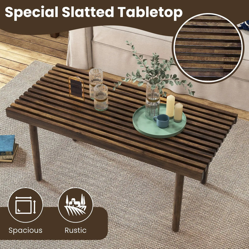39 Inch Coffee Table with Slatted Tabletop for Living Room & Reception Room by DirectDeals