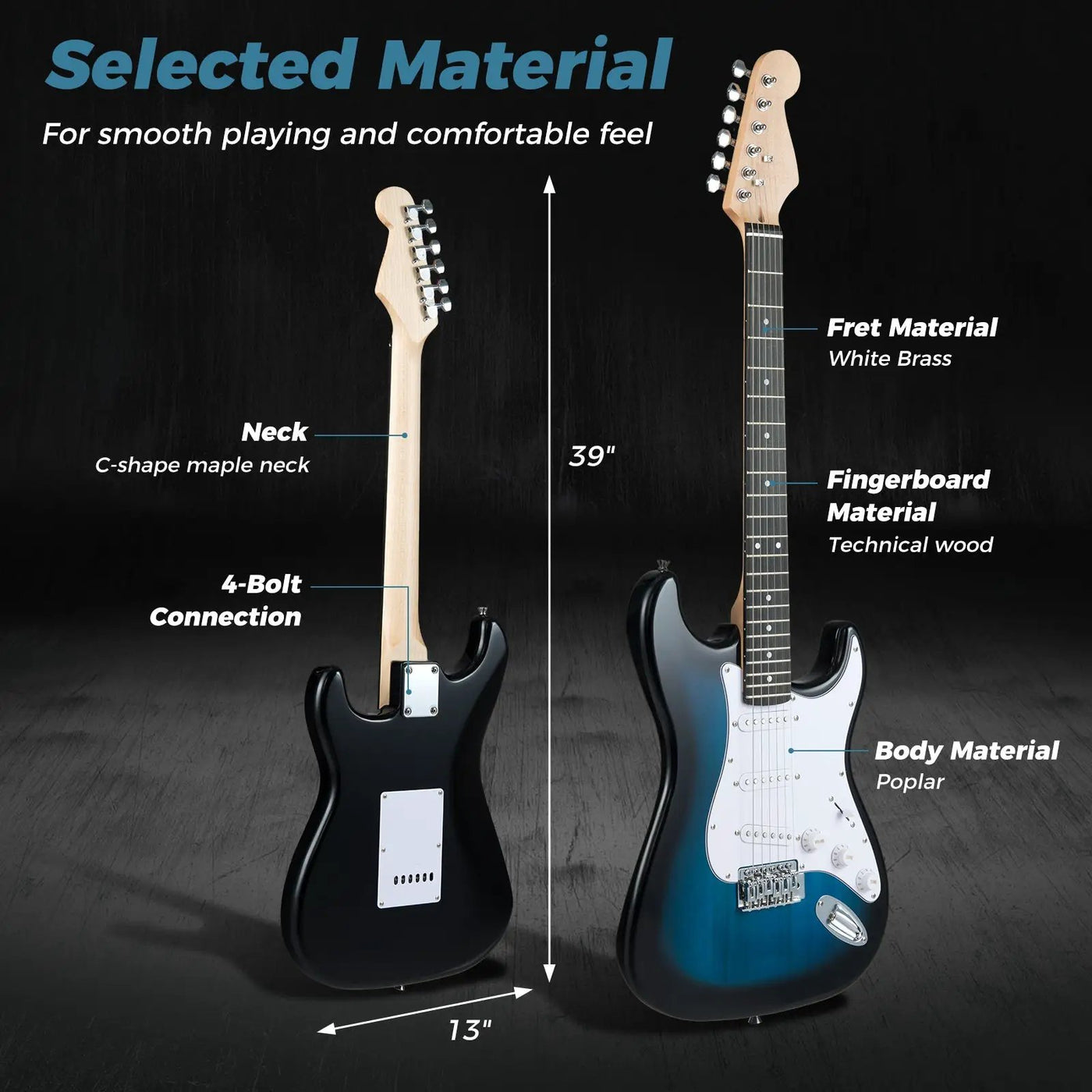 39 Inch Full Size Electric Guitar Beginner Kit with Amplifier for Starter by DirectDeals
