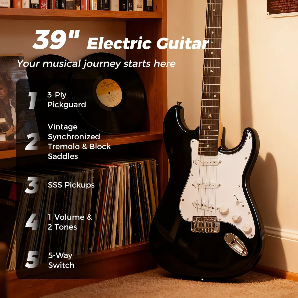 39 Inch Full Size Electric Guitar Beginner Kit with Amplifier for Starter by DirectDeals