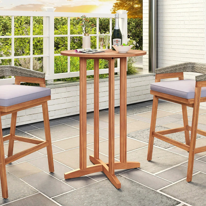 39 Inch Outdoor Acacia Wood Bar Table with Slatted Table Top by DirectDeals