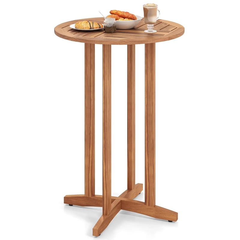 39 Inch Outdoor Acacia Wood Bar Table with Slatted Table Top by DirectDeals