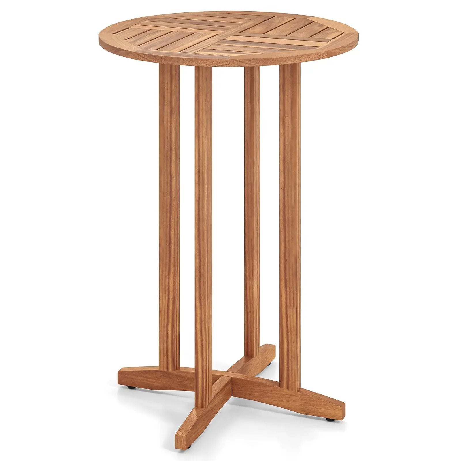 39 Inch Outdoor Acacia Wood Bar Table with Slatted Table Top by DirectDeals