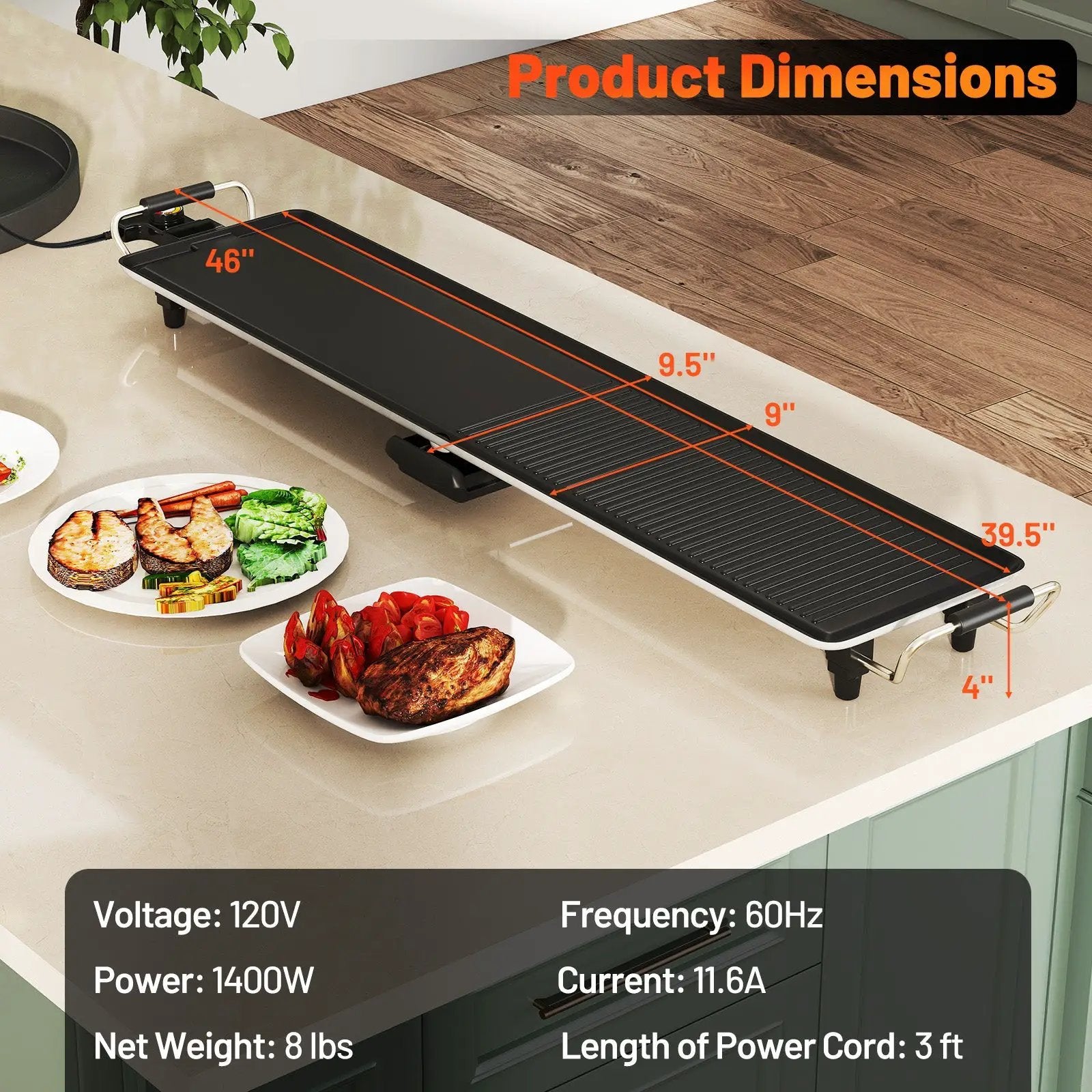 39.5 Inch Extra Large Electric Griddle with 2 Cooking Surface and Adjustable Temperatures by DirectDeals