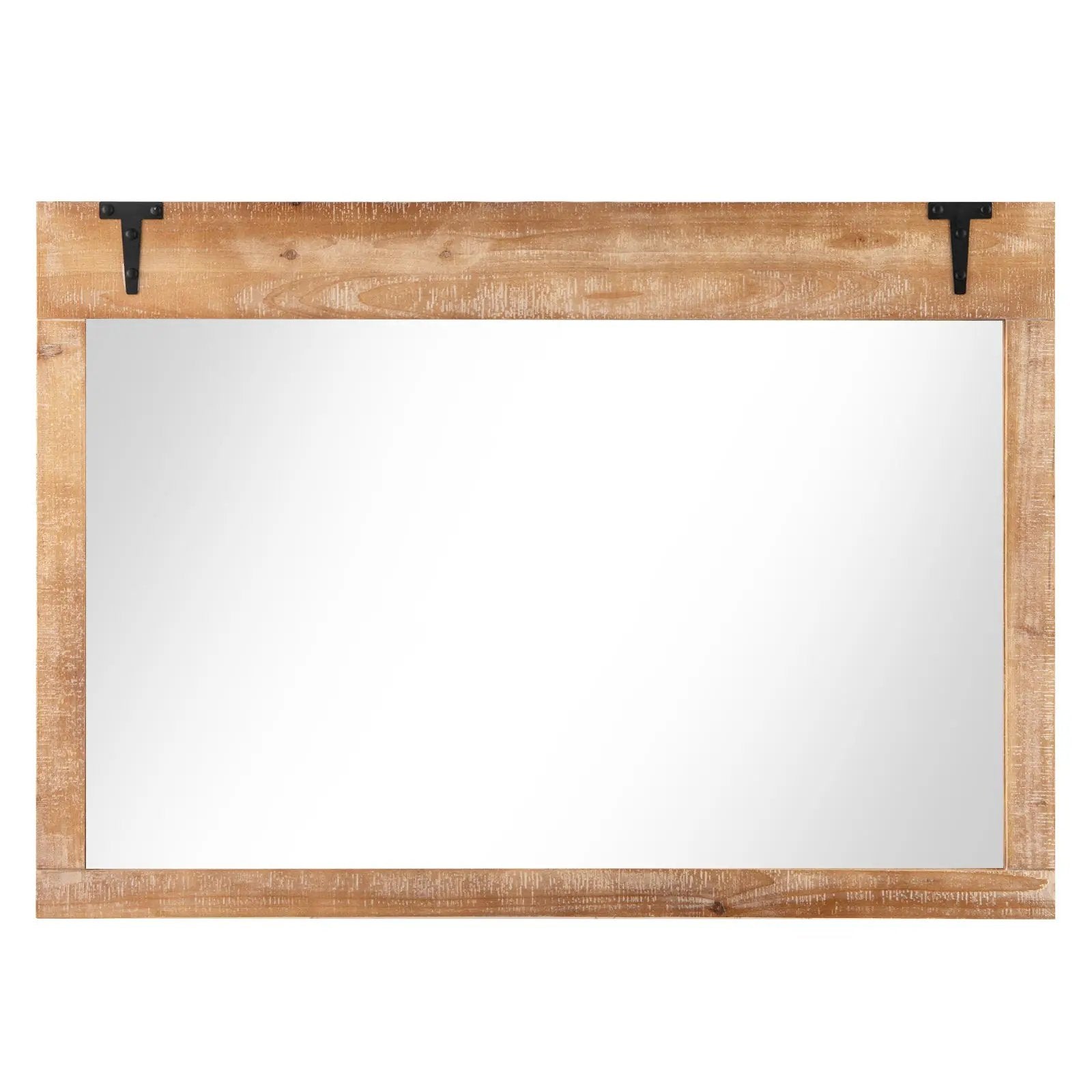 39 x 27.5 Inch Farmhouse Rustic Barn Door Wall Mirror with Wood Frame-Natural by DirectDeals