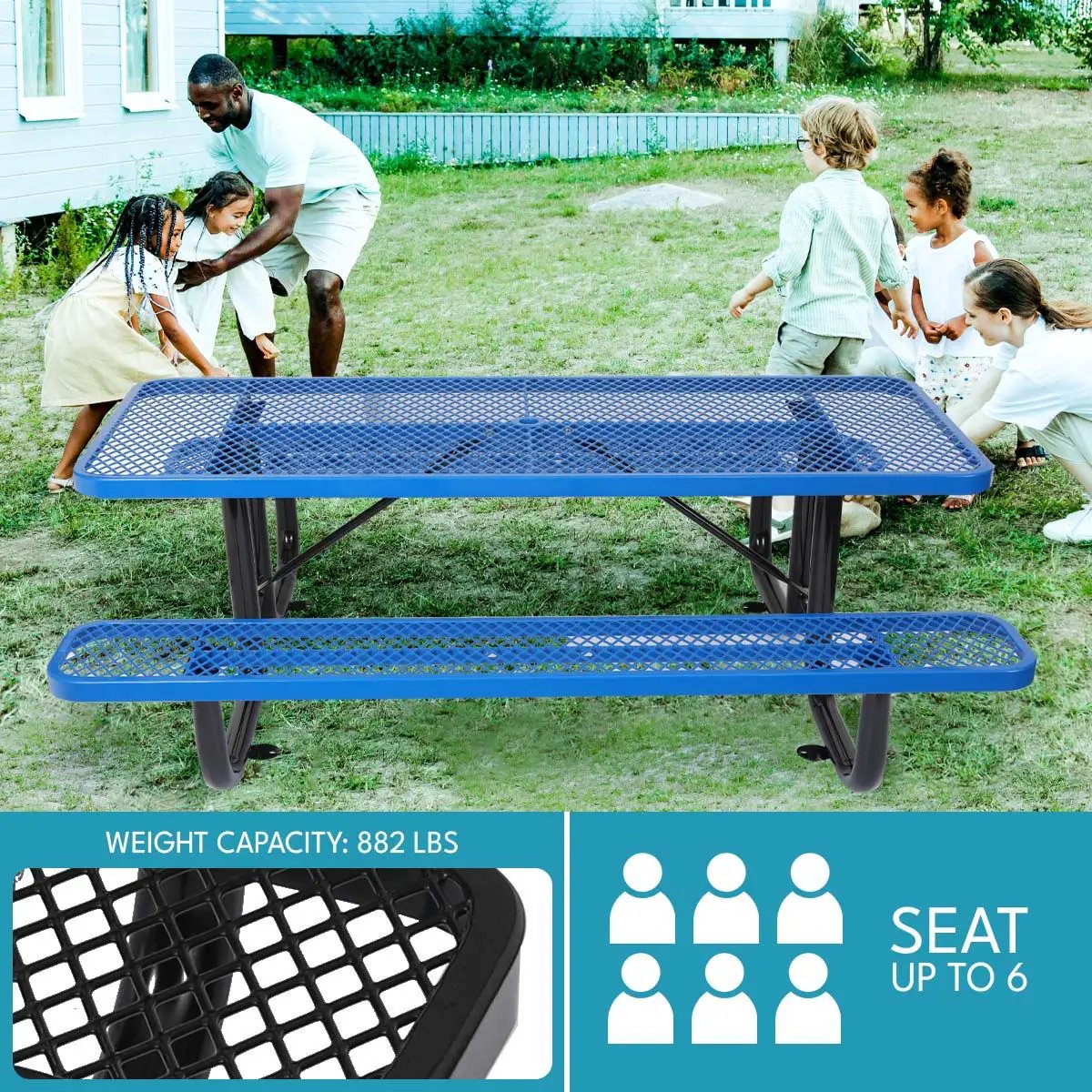 Outdoor Steel Picnic Rectangular Table With Umbrella Pole by Unique Piece Furniture