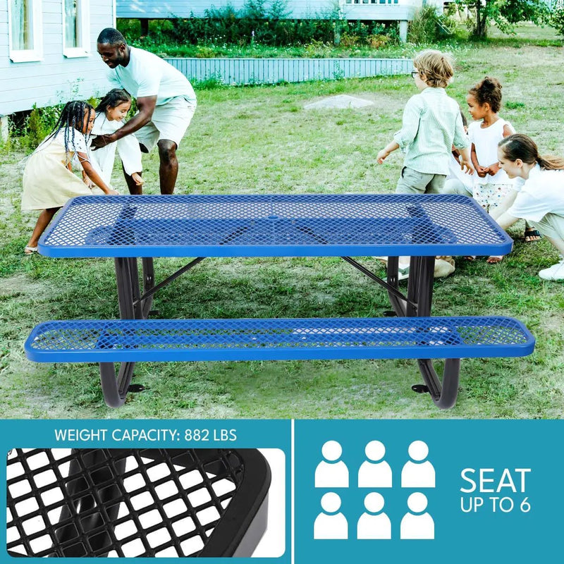 Outdoor Steel Picnic Rectangular Table With Umbrella Pole by Unique Piece Furniture