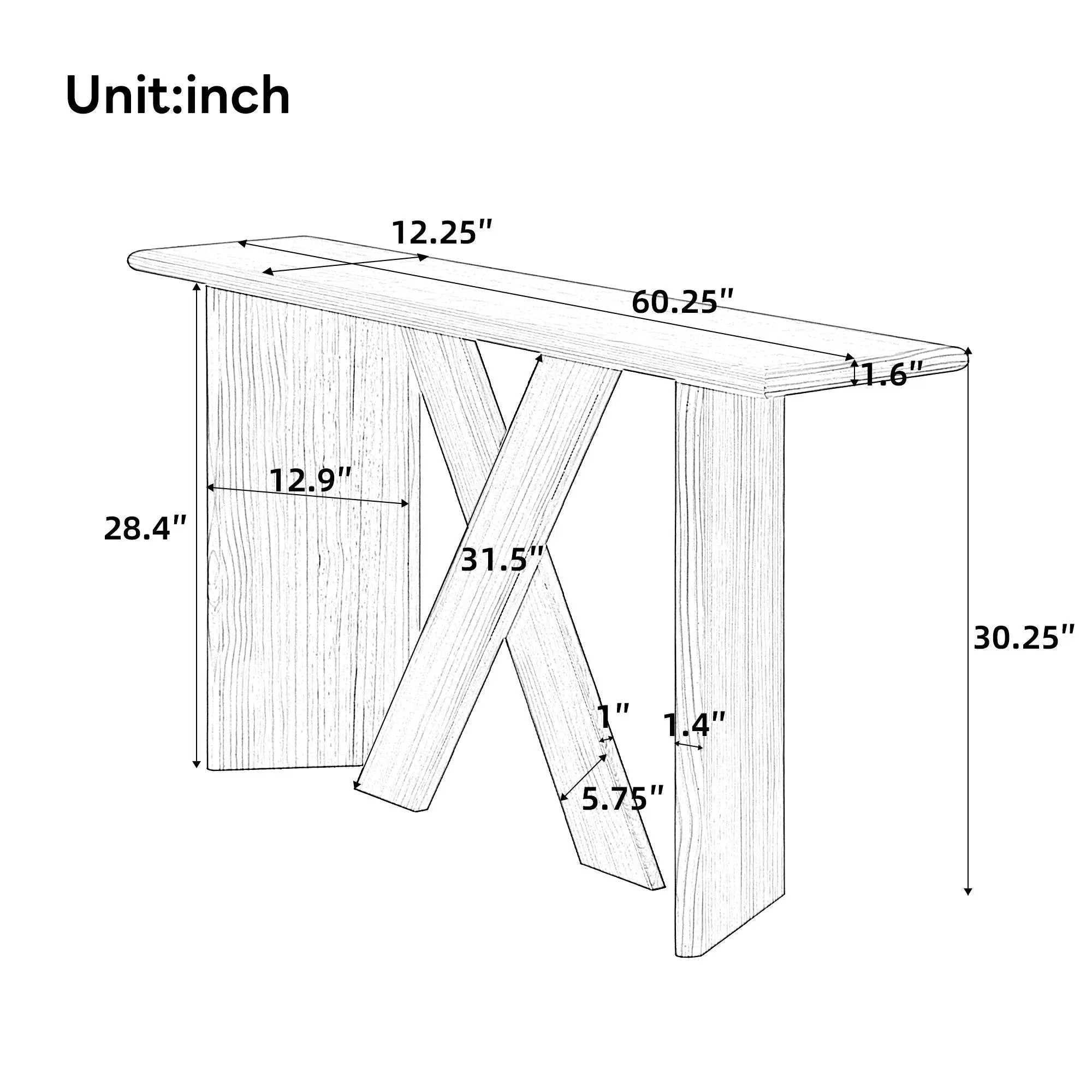 X-Frame Console Table, Angled Cross Leg Design, Rounded Edges - Natural by HouseOfZazla