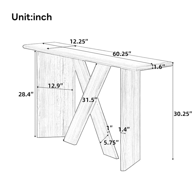 X-Frame Console Table, Angled Cross Leg Design, Rounded Edges - Natural by HouseOfZazla