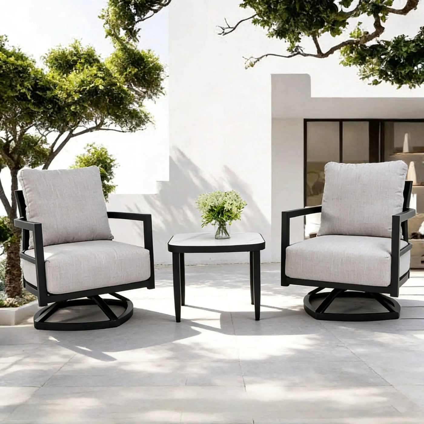 Outdoor Patio Furniture Chat Set with Sunbrella Cushions and Side Table by HouseOfZazla