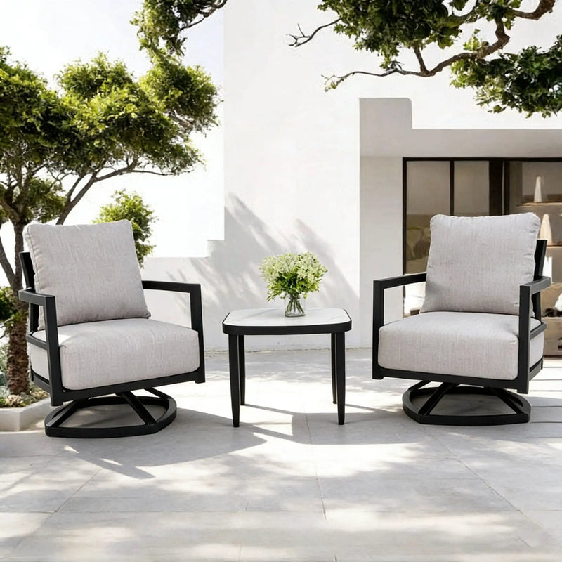Outdoor Patio Furniture Chat Set with Sunbrella Cushions and Side Table by HouseOfZazla