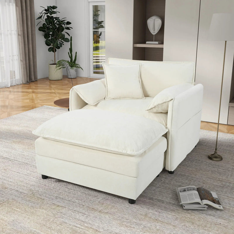 Oversized Chair With Movable Ottoman, Soft Upholstered Lounge Chair by HouseOfZazla