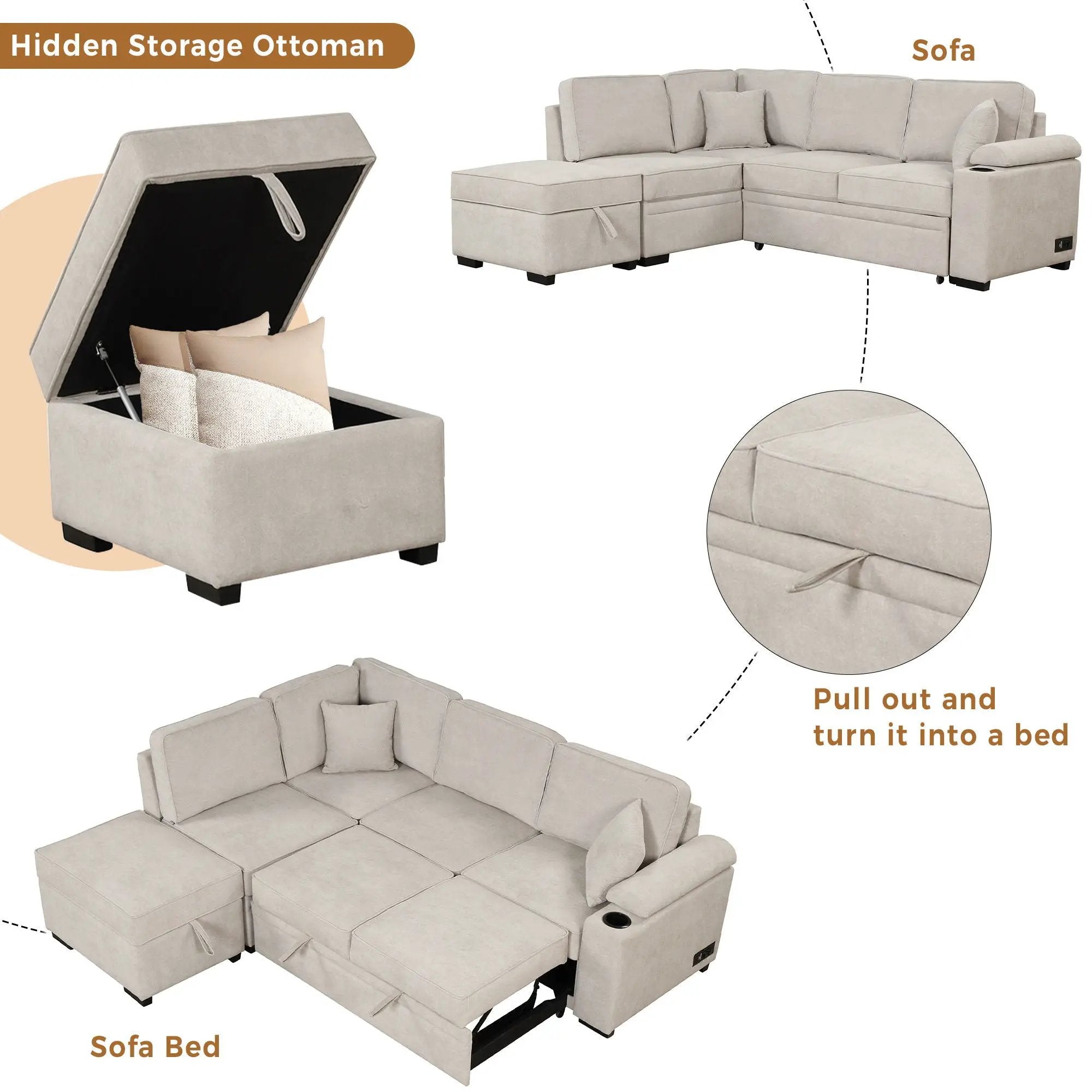 Sleeper Sofa Bed, 2 In 1 Pull Out Sofa Bed L Shape Couch With Storage Ottoman For Living Room, Bedroom Couch And Small Apartment by HouseOfZazla