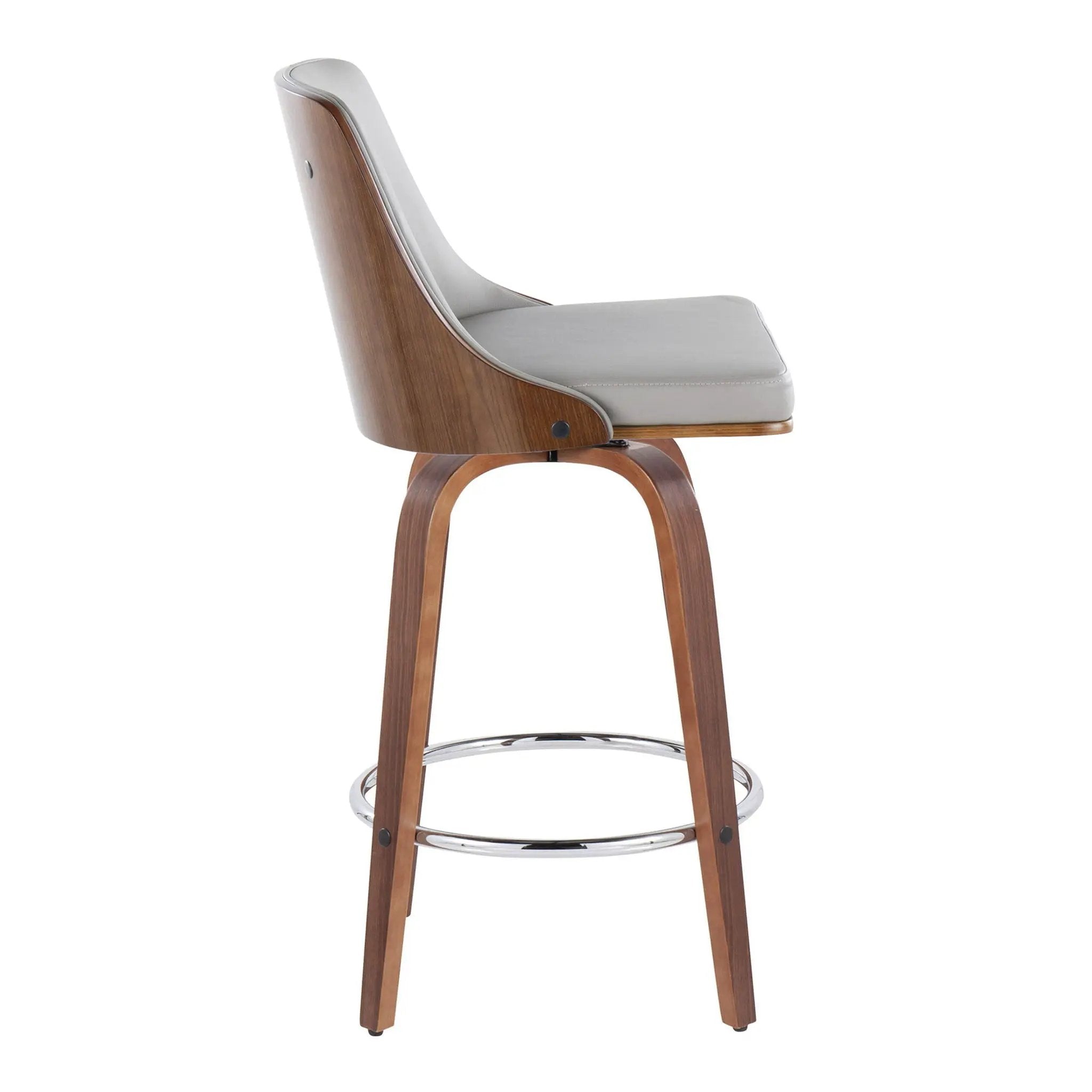Gianna - Mid-Century Modern Fixed Height Stool With Swivel With Round Footrest (Set of 2) by HouseOfZazla