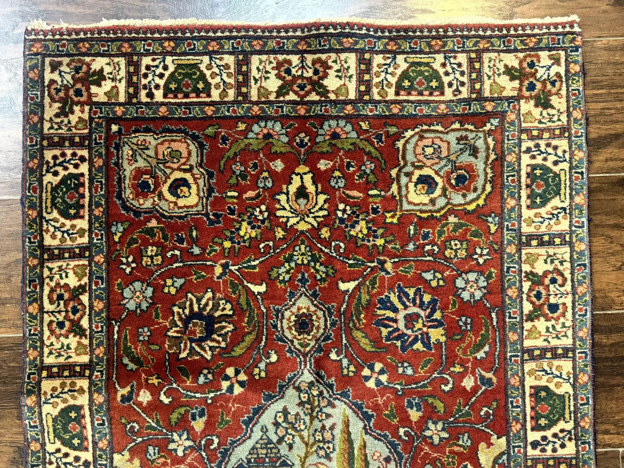 Small Persian Tabriz Rug 2.8 x 4.7, Red, Animal Pictorials, Semi Antique Vintage by Jewel Rugs