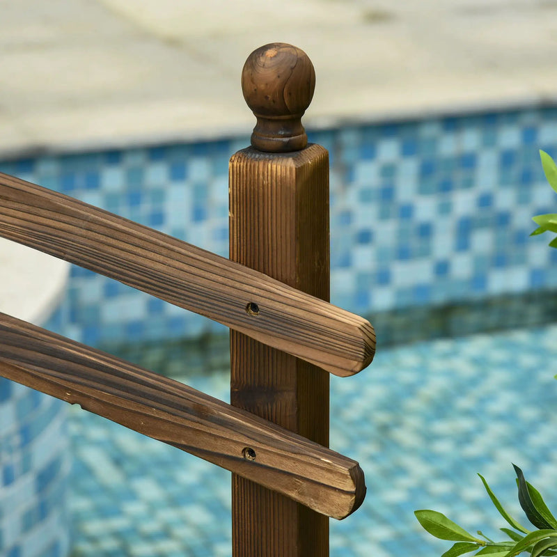 Outsunny - Fir Wood Garden Bridge Arc Walkway With Side Railings, Perfect For Backyards, Gardens, & Streams, Carbonized - Brown by HouseOfZazla