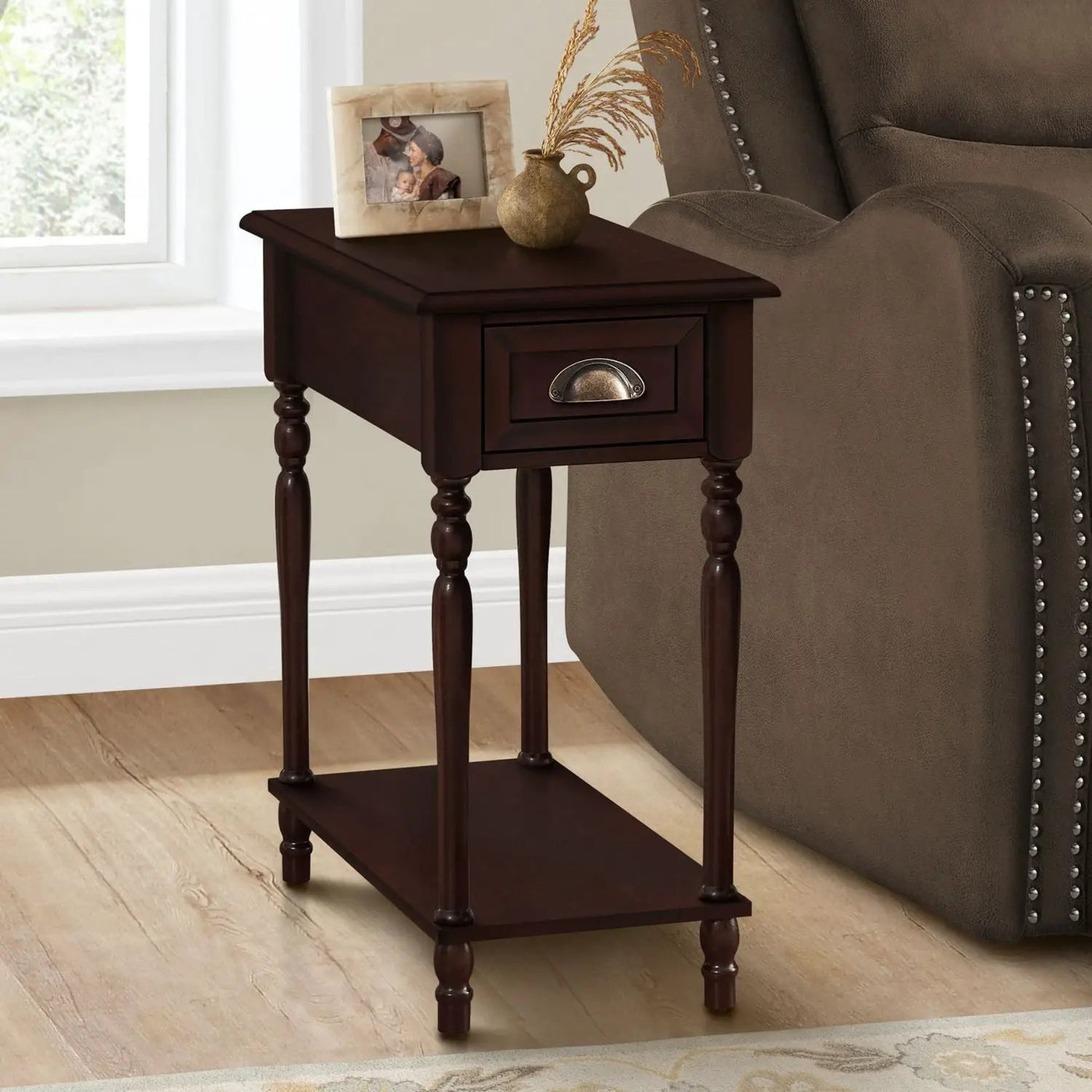 Accent Side Table, 2 Tier, Storage Drawer, Stylish Traditional Design by Unique Piece Furniture