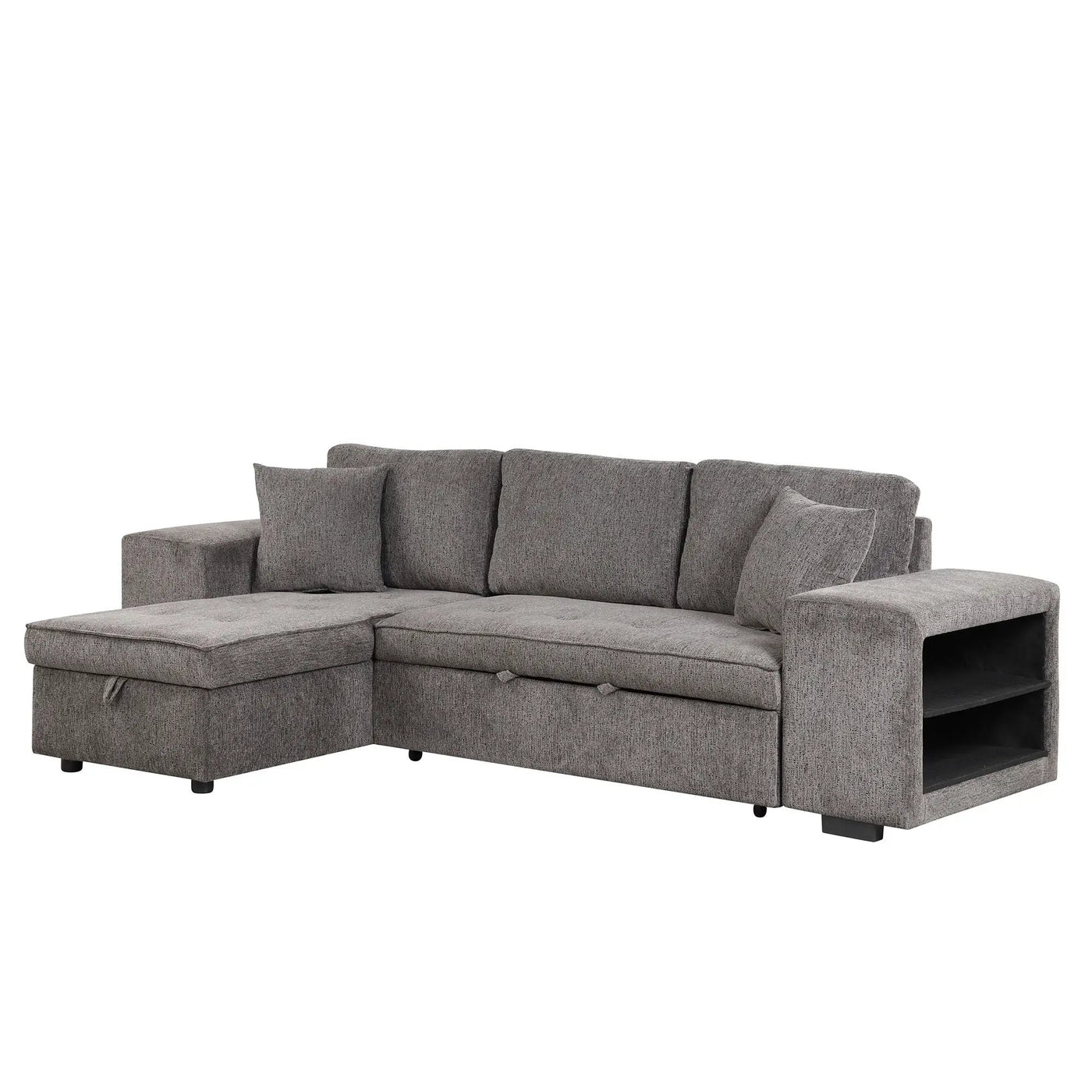 Modern L-Shape 3 Seat Reversible Sectional Couch, Pull Out Sleeper Sofa With Storage Chaise And 2 Stools For Living Room Furniture Set by HouseOfZazla