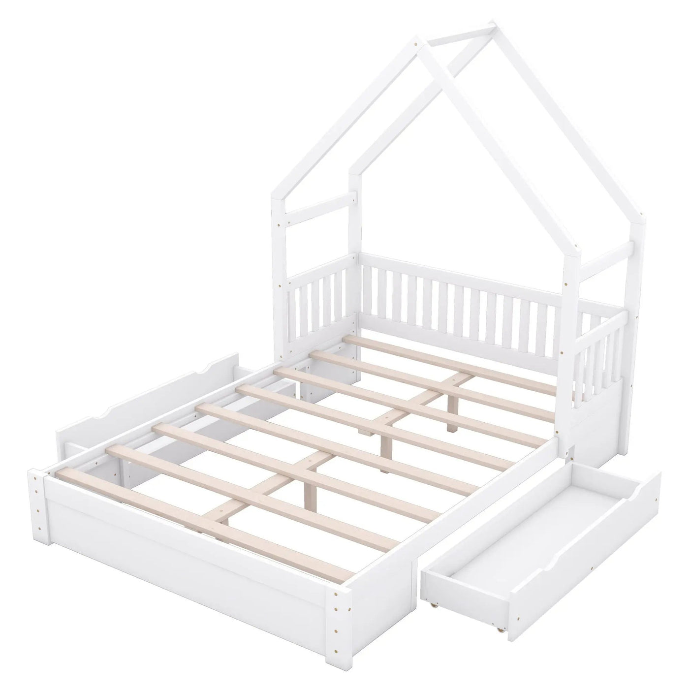 House Style Platform Bed With Guardrail And 2 Drawers by HouseOfZazla