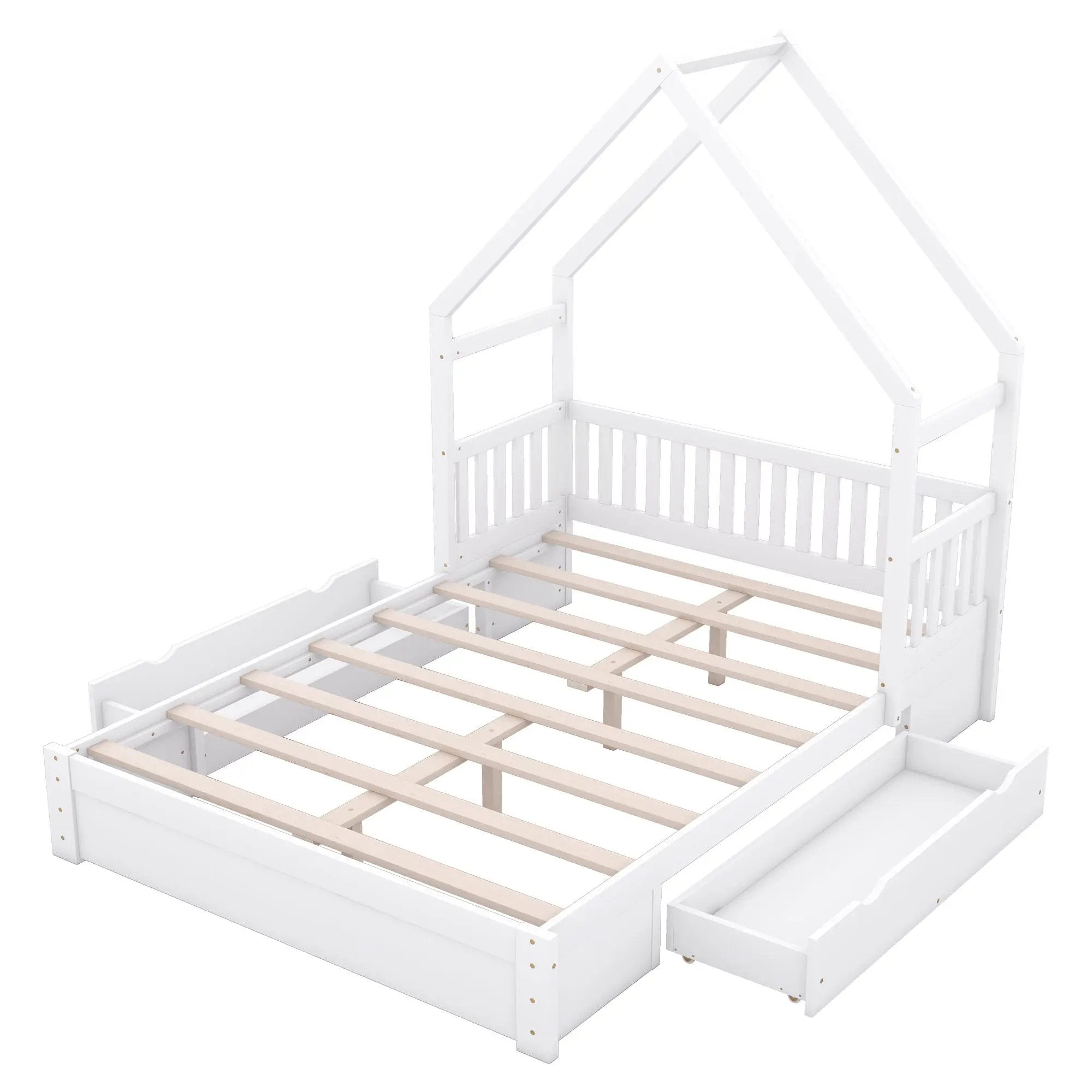 House Style Platform Bed With Guardrail And 2 Drawers by HouseOfZazla