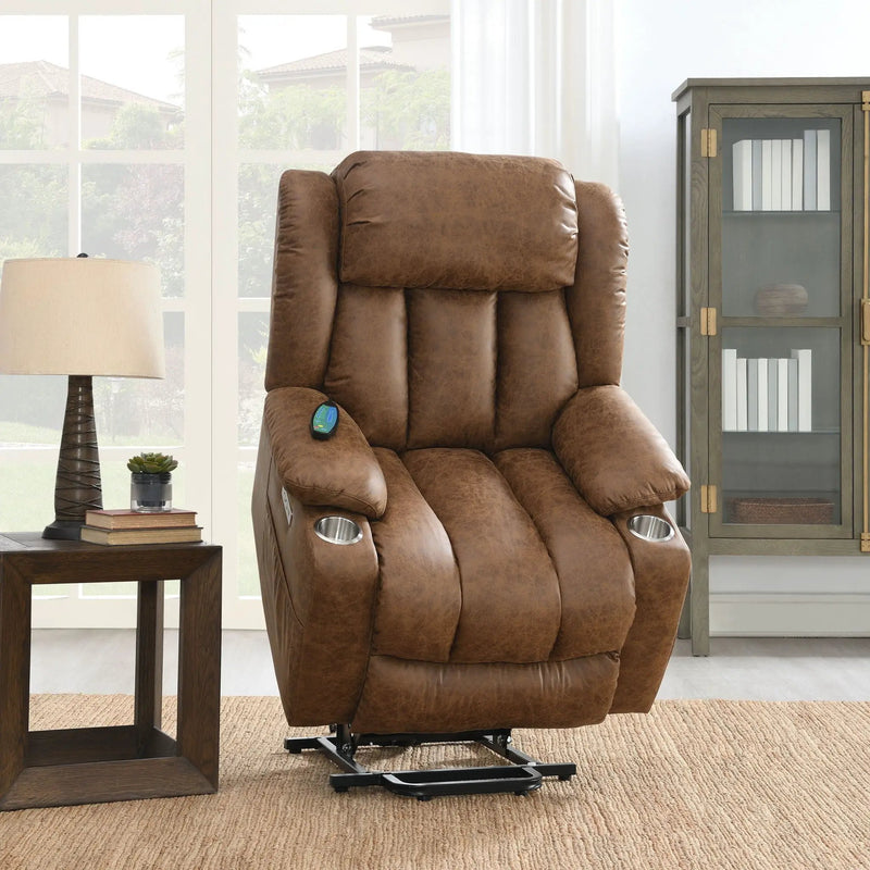 Aire Power Motion Recliner With Lift Heating Massage Function - Brown by Unique Piece Furniture