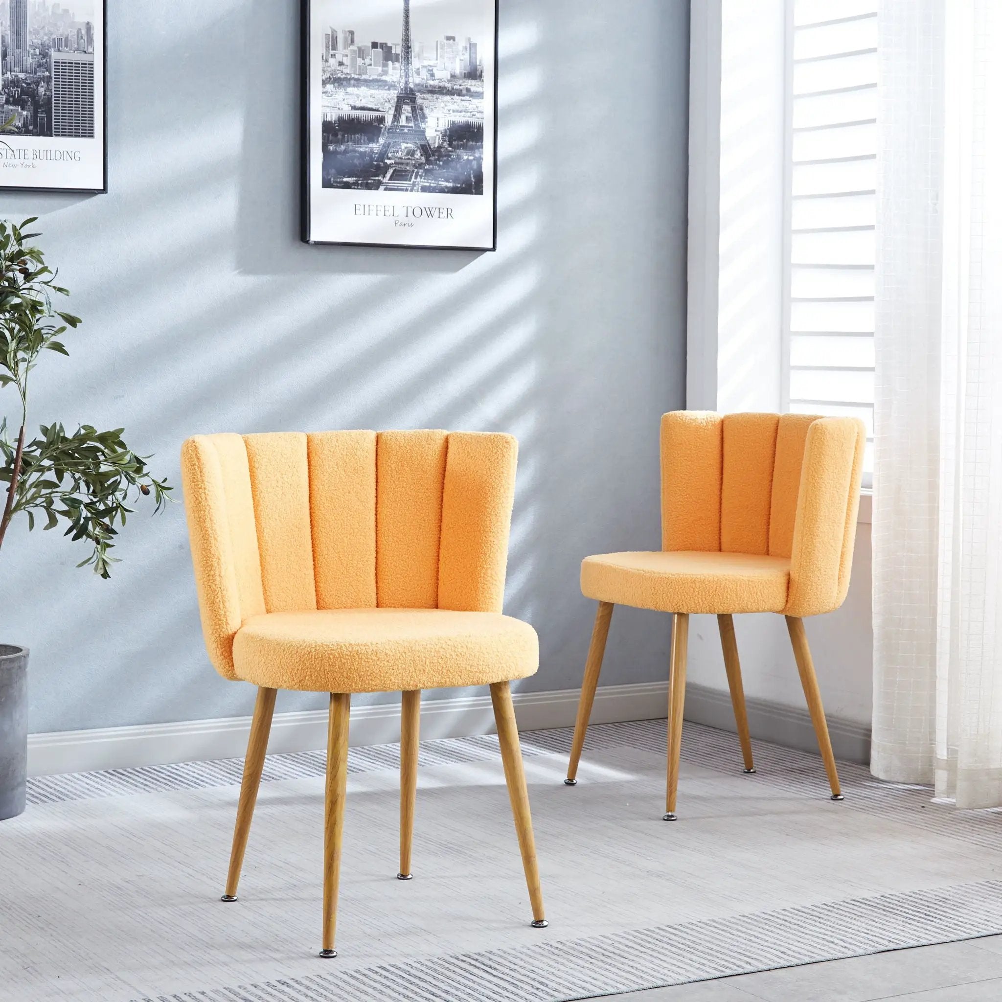 Modern Dining Chair (Set of 2) With Iron Tube Wood Color Legs, Shorthair Cushions And Comfortable Backrest, Suitable For Dining Room, Living Room, Cafe, Simple Structure by Unique Piece Furniture