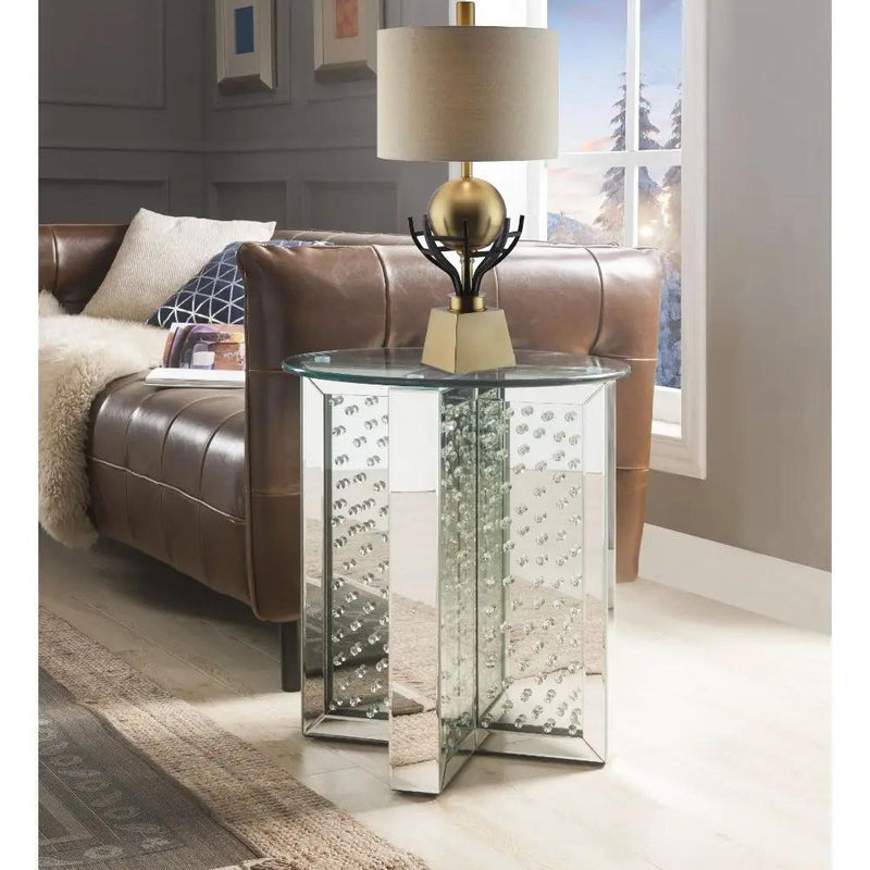 Nysa - 23" End Table - Mirrored & Faux Crystals by Unique Piece Furniture