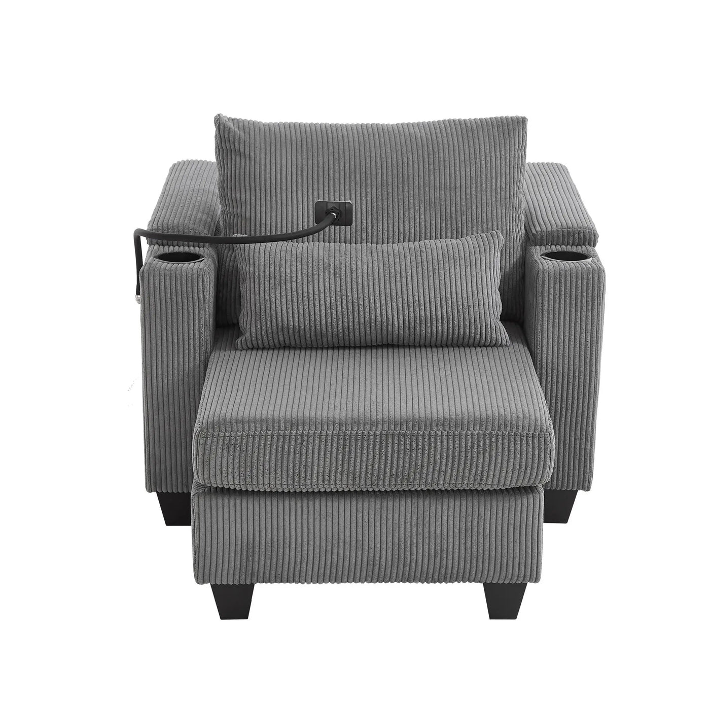 Convertible Chaise Lounge Sofa Chair With USB Ports, Cup Holders, Phone Holder And Storage by HouseOfZazla