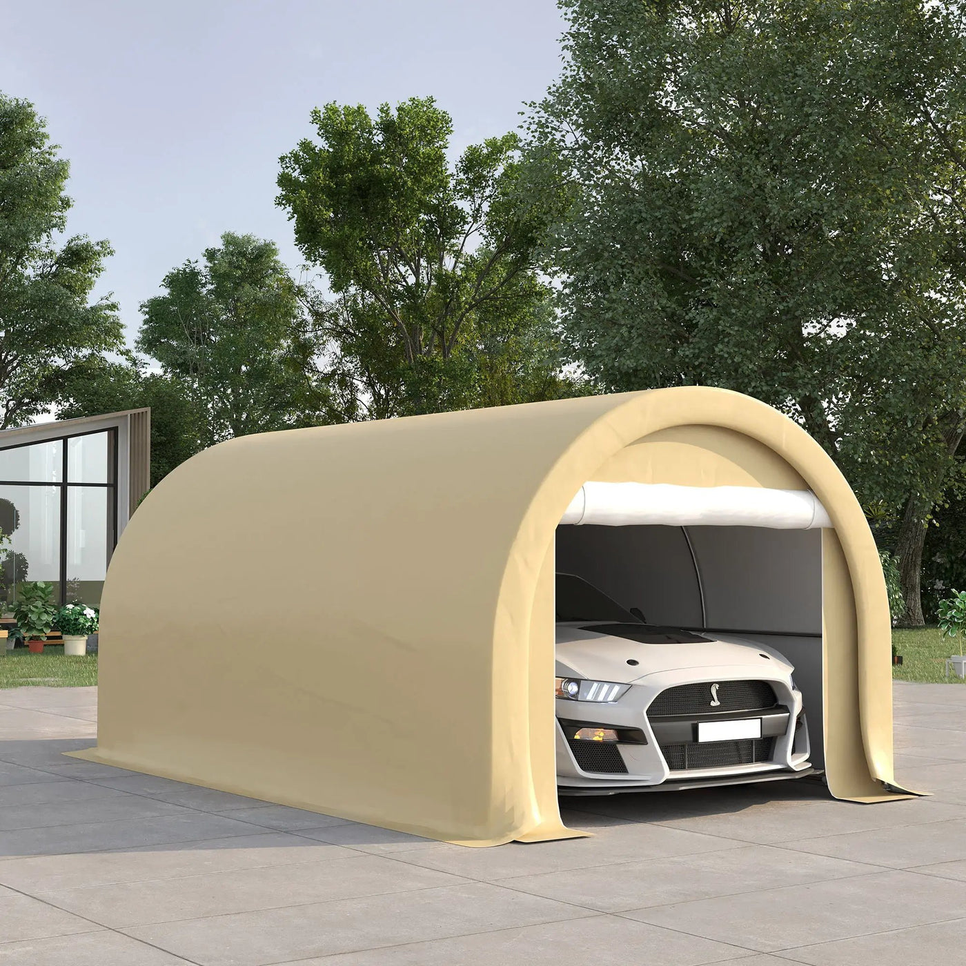 Outsunny - 10' x 16' Carport, Heavy Duty Portable Garage Storage Tent With Large Zippered Door, Anti-Uv Pe Canopy Cover For Car, Truck, Boat, Motorcycle, Bike, Garden Tools, Outdoor Work by Unique Piece Furniture